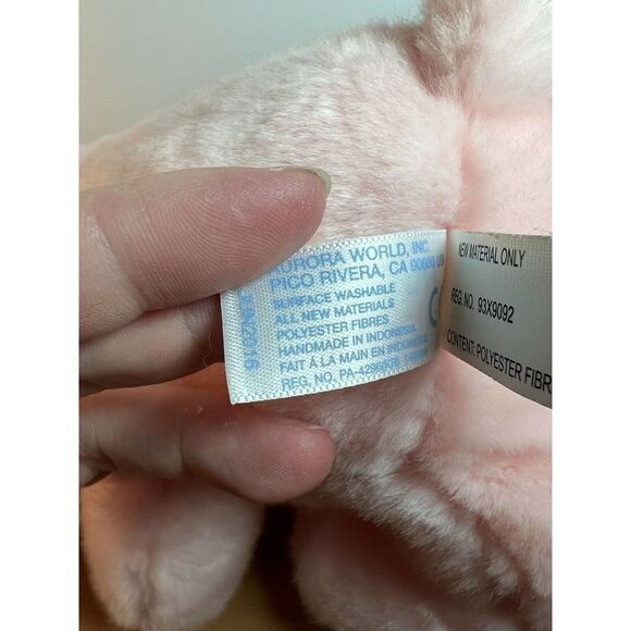 Aurora Baby Girl Pink Teddy Bear Plush Animal Bow 9 Inches Sitting Sewn Nose - Picture 9 of 9